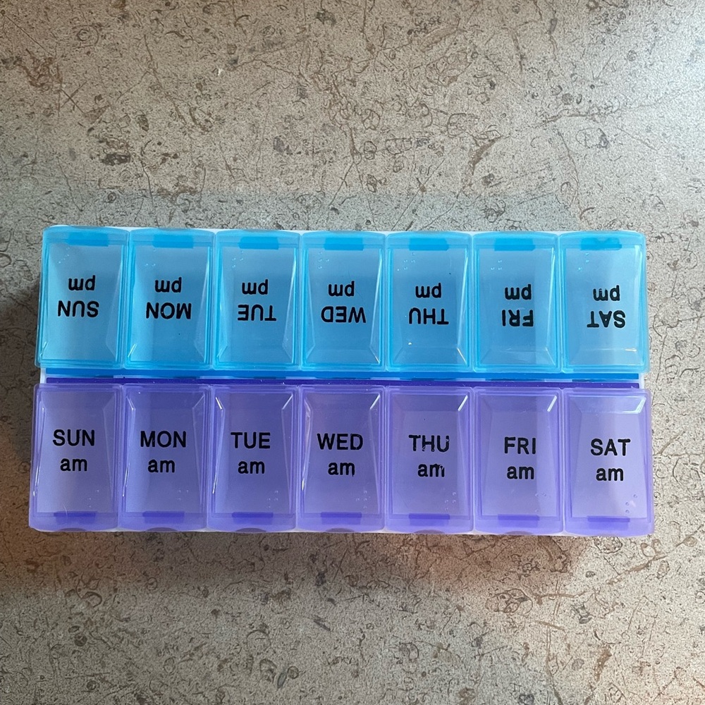Life Is Good Blue and Purple Weekly Pill Organizer